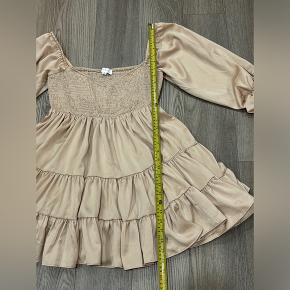 MABLE Size S Ruffle Mini Dress Beige Champagne Emory Smocked SummerDress Women - Picture 8 of 11